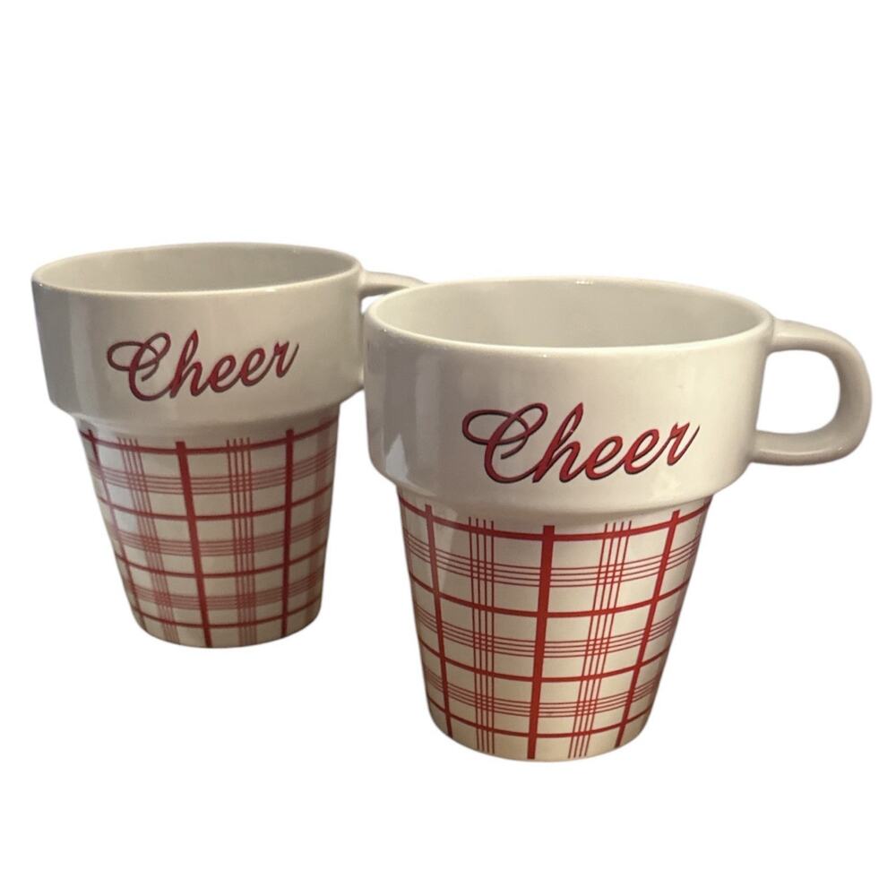 Mulberry Home Cheerleader Megaphone Coffee Tea Mug Cup Set 2 White Red